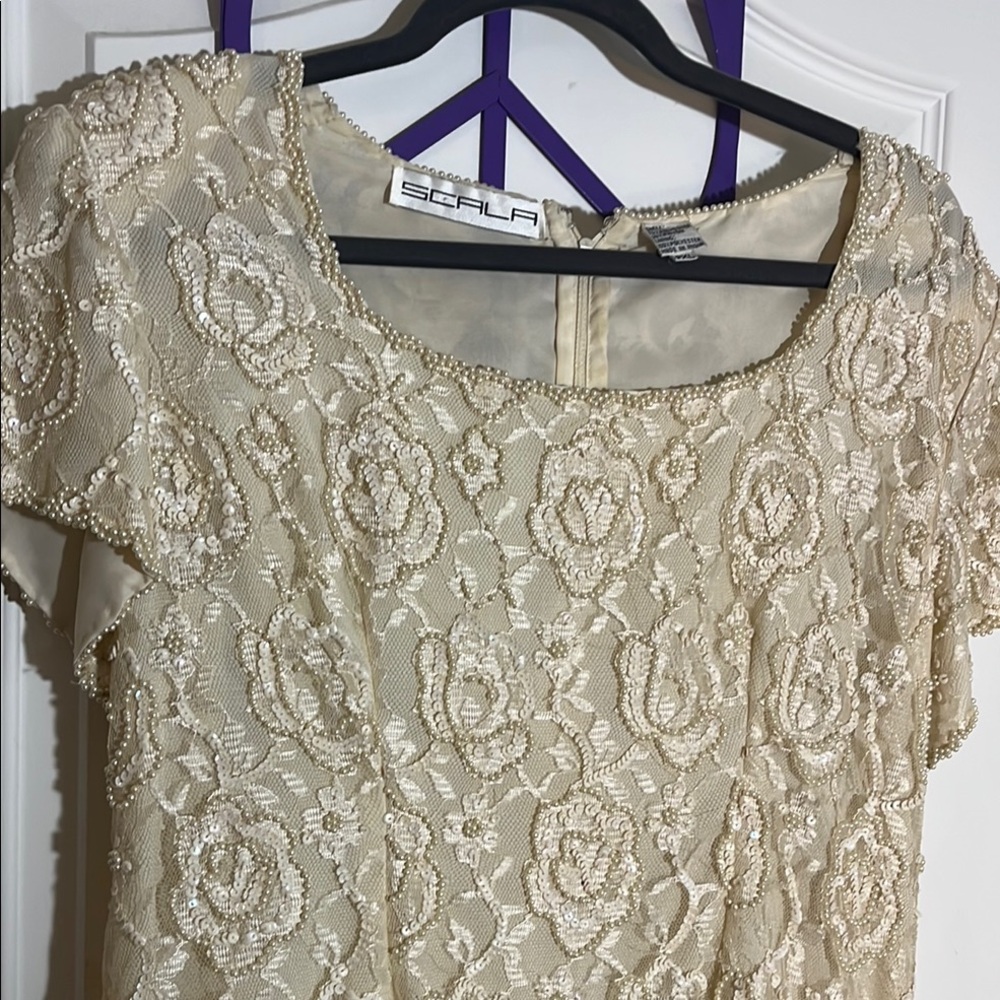 Scala Ivory Floral Lace Gown